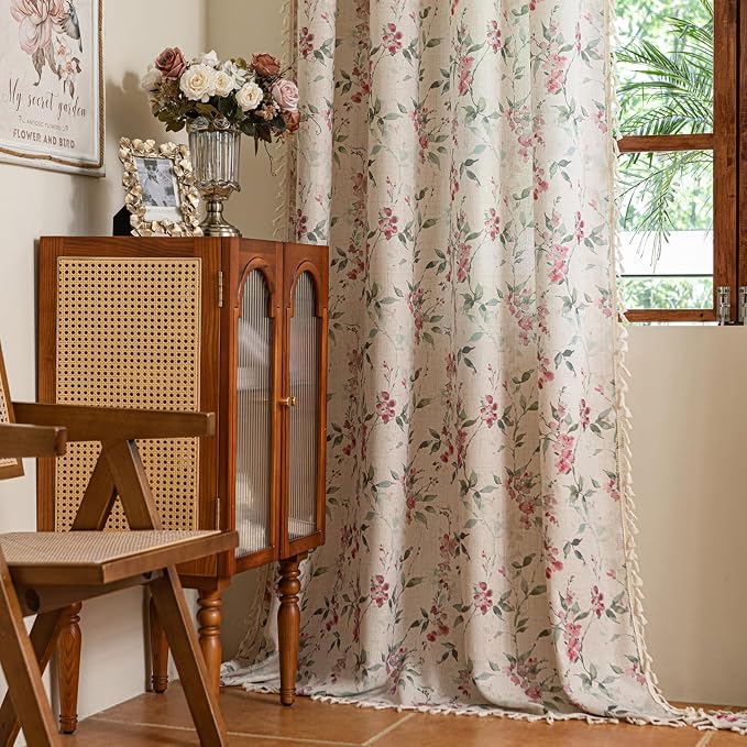 ENJOYBRIDAL Floral Curtains 84 Inches Bedroom Semi Sheer Drapes Cottage Living - Image 7