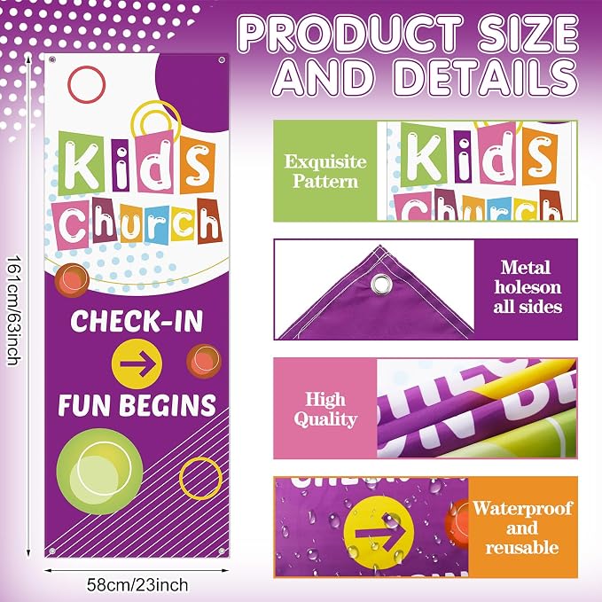 Hahafelt Kids Church Check-in Banners 23 x 63 Inch VBS 2026 Childrens Church - Image 2