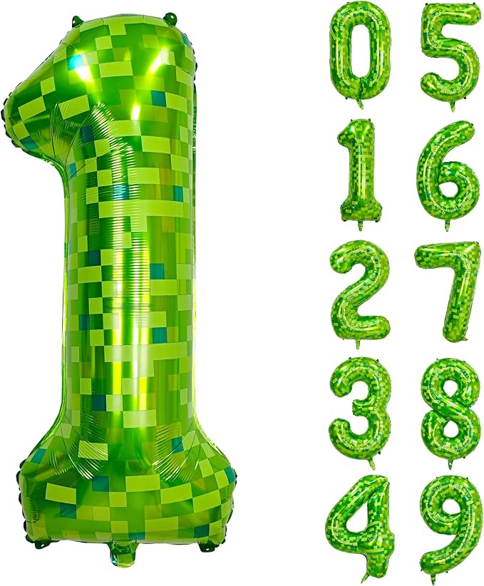 40 inch giant Green pixel miner game number 1 balloon | Large mining theme foil by Exquisitehighqualitypartydecorationstomeetyoureveryneed%EF%BC%81