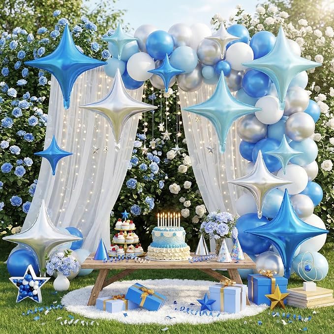 Blue Silver Star Balloons, 26 Inch and 10 Inch Silver Stars Shaped Balloon - Image 5