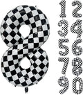 40 Inch Checkered Number Balloon 8 Black and White Number 8 Balloon Foil Helium by Yeodong