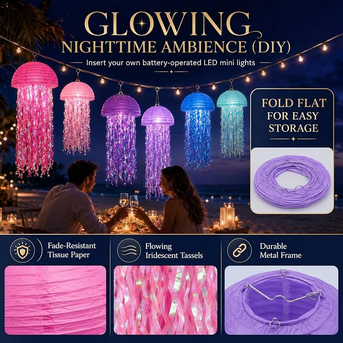 Jellyfish Paper Lanterns, Hanging Ocean-Themed Pool & Beach Classroom Accent - Image 5