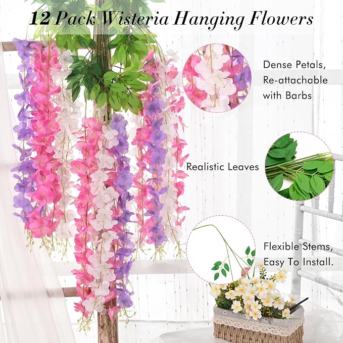24 Pack Wisteria Hanging Flowers, 3.6 Feet Wisteria Artificial Flowers - Image 3