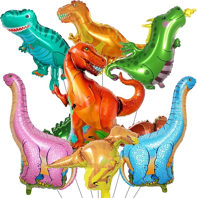Dinosaur Foil Balloons Set, 7 Pieces Large Dinosaur Aluminum Mylar Balloons by Jobkoo