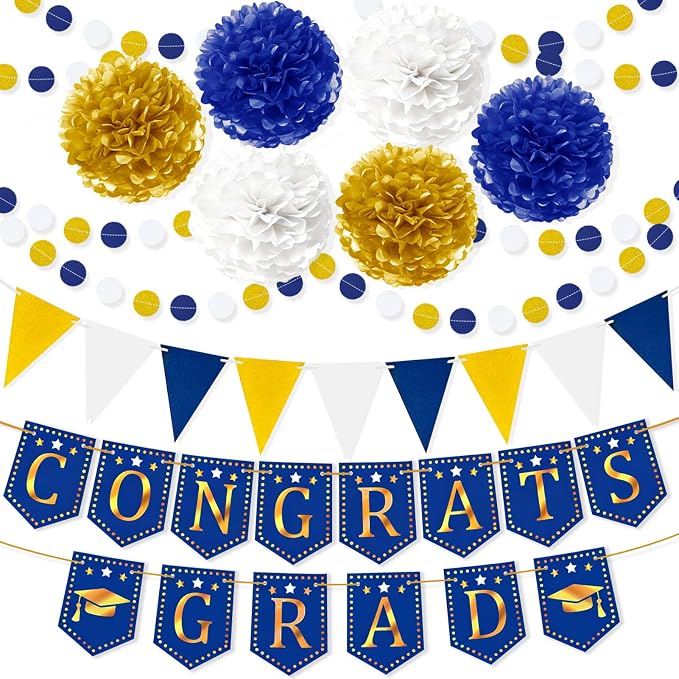 Blue and Gold Graduation Decorations 2026 Set, Congrats Grad Banner | by Nelotaor