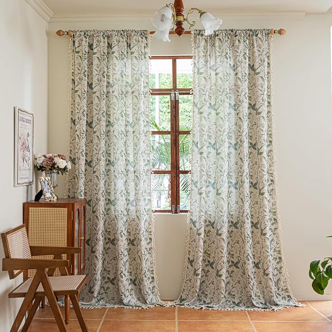 ENJOYBRIDAL Floral Curtains 63 Inches Long Semi Sheer Boho Drapes - Image 5