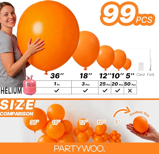 PartyWoo Orange Balloons 99pcs Different Sizes of 36 18 12 10 5 Inch Matte Fall - Image 6