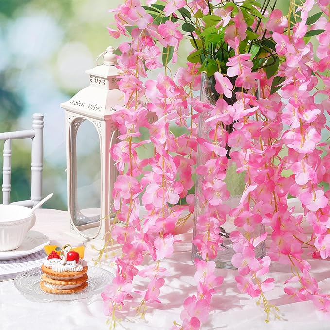 Wisteria Hanging Flowers, Fake Flowers, 24 Pack 3.6 Feet/Pcs Pink Wisteria - Image 5