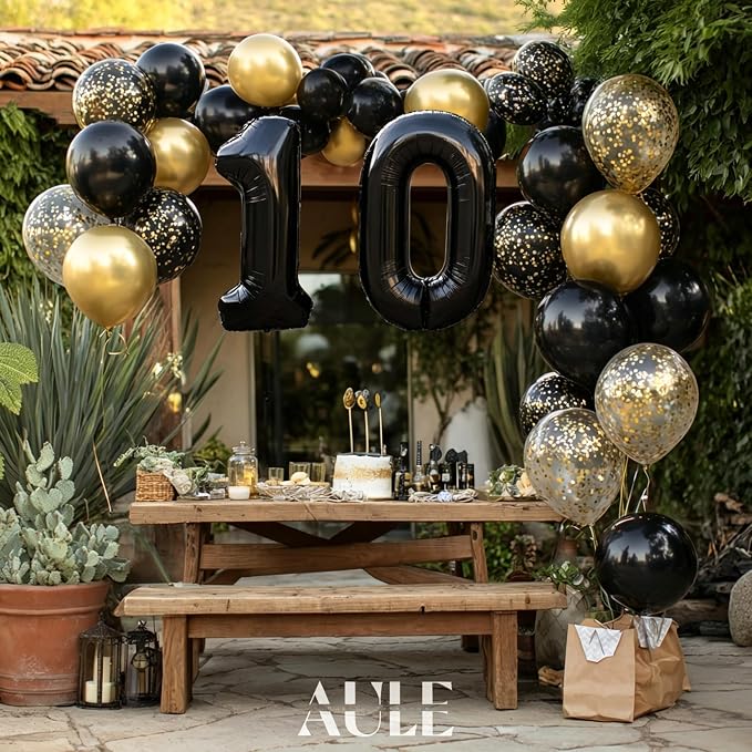 AULE 40 Inch Black Number Balloon 10 Foil 0-9 Birthday Big Numbers | Birthday - Image 4