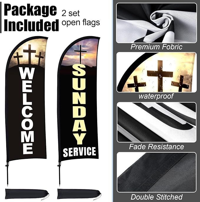 Buryeah 2 Sets Welcome Feather Flag Sign Kit 8 ft Welcome Banners Swooper Flag - Image 4