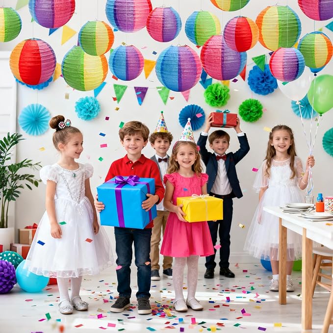 Goaste 20 Pack Colorful Paper Lanterns, 2 Sizes Colorful Hanging Ball Lantern - Image 8