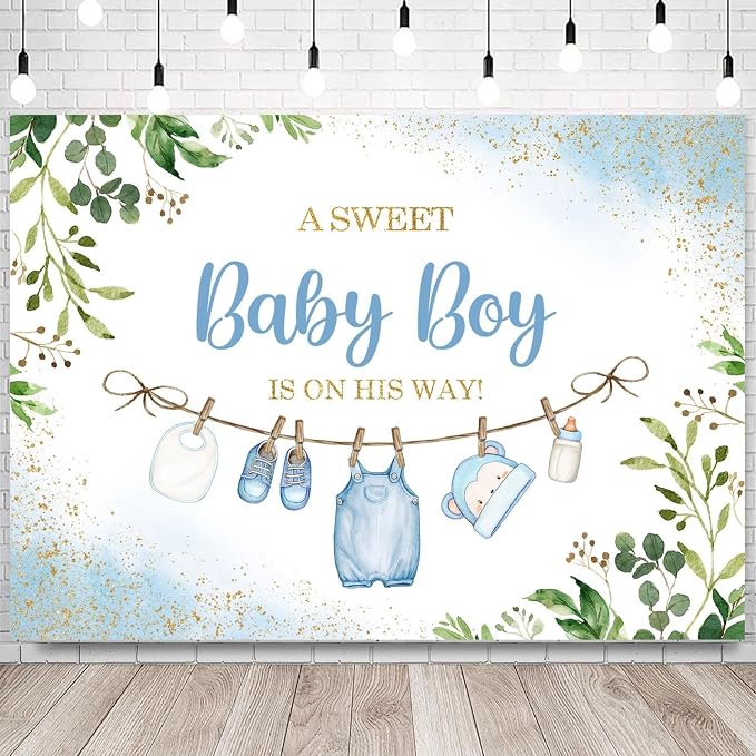 InMemory Boy Baby Shower Backdrop Oh Baby Clothes Welcome Newborn Party by InMemory