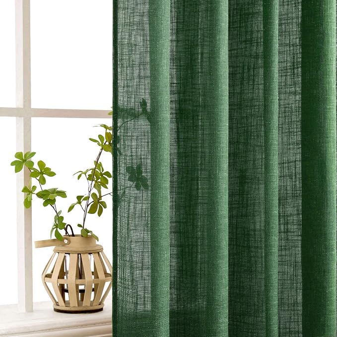 MIULEE Emerald Green Linen Curtains 52x108 Inch - Image 5