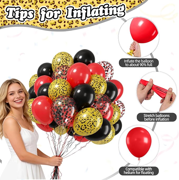 FunHot Leopard Balloons, Cheetah Printed Balloons, 12 Inch Red and Black - Image 3