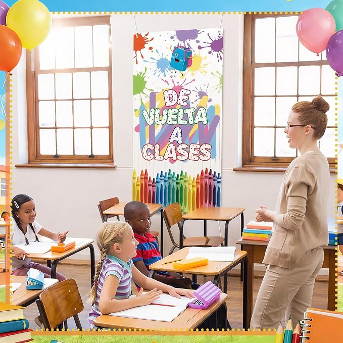 HunnmingRe De Vuelta a Clases Crayon Classroom Door Decor Bienvenidos Banner En - Image 6