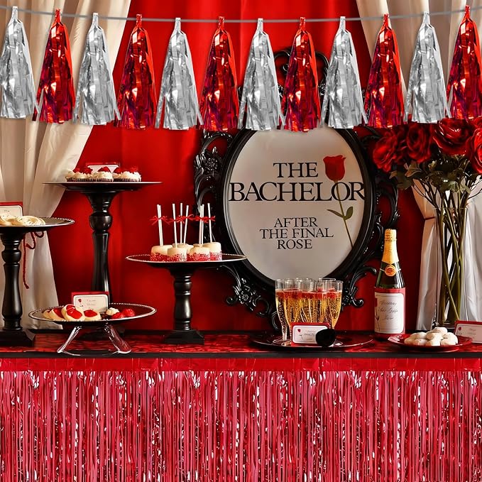 3P Red Silver Tassel Banner Garland Metallic Foil Fringe Banner Tinsel Tassels - Image 4