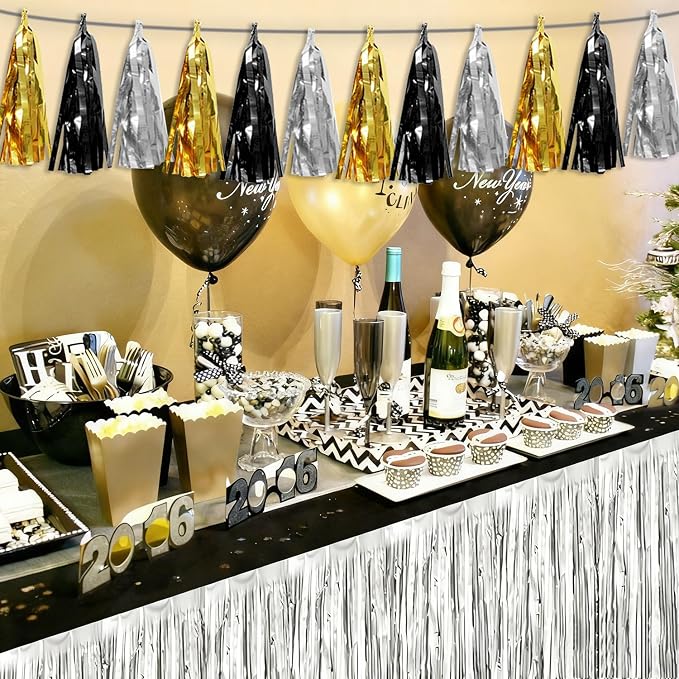 3P Black Gold Silver Tassel Banner Garland Metallic Foil Fringe Banner Tinsel - Image 4