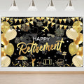 Mocsicka Retirement Party Decorations Black and Gold Happy Retirement Backdrop by Mocsicka