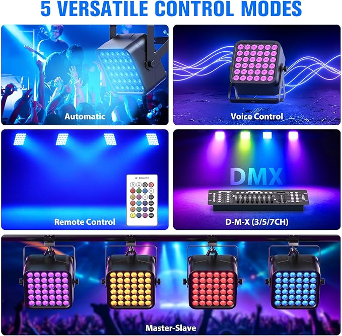 Rechargeable Par Can Lights, 72W RGB 5200mAh Uplights Battery Powered Stage Light, Wireless DJ Lights Sound Activated with Remote & DMX Control for Festivals, Weddings, Bars, Churches, DJ (1 Pack)