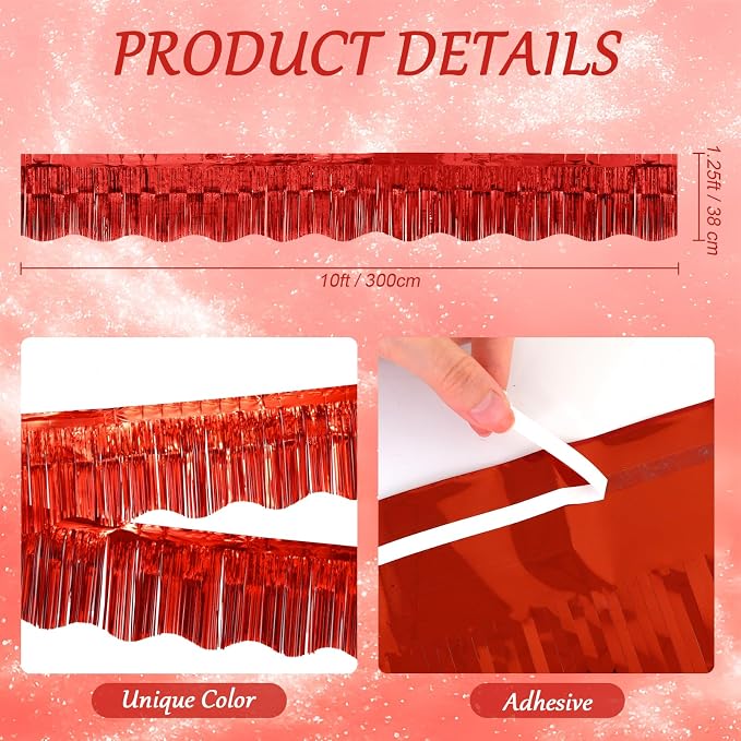 LOLStar Red Foil Fringe Tinsel Garland, Tinsel Streamers Banner, 6 Pack | 60Ft - Image 2