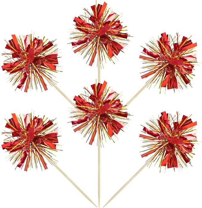 Gyufise 30Pcs Foil Firework Cupcake Toppers Sparkle Tinsel Cake Toppers Tinsel - Image 3