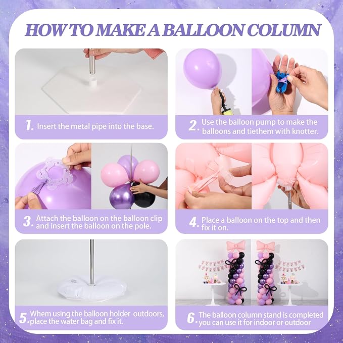 Pink and Purple Black Balloon Column Stand Arch Kit Set of 2 - Image 5