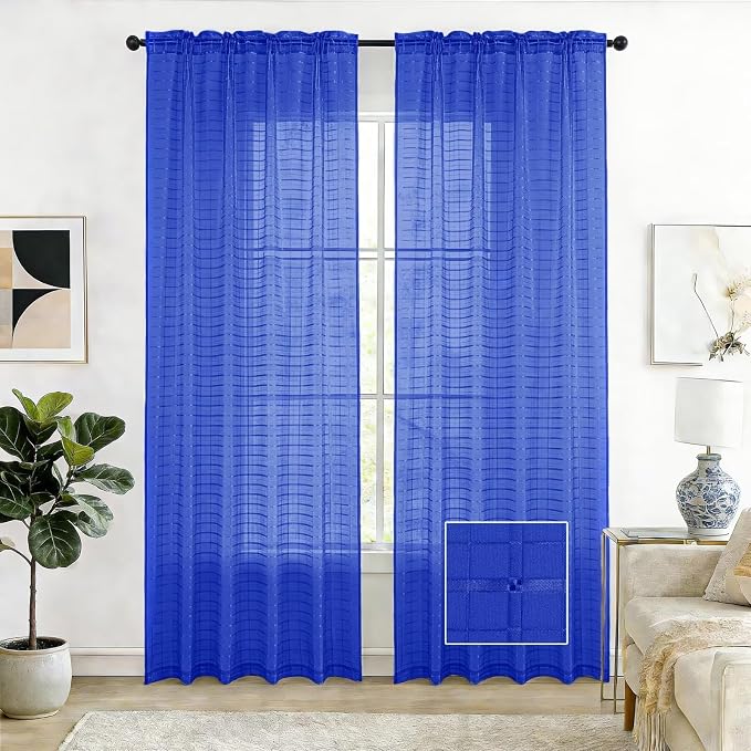 SpaceDresser Check Sheer Curtains 45 Inches Long by SpaceDresser