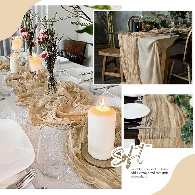 12 Pack Beige Cheesecloth Table Runner 17x108 Inch Semi Sheer Boho Gauze Cheese - Image 6