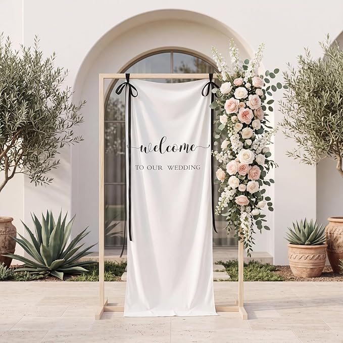 Tingjoo 27 × 78 Inch Welcome to Our Wedding Fabric Banner Long Wedding Party - Image 4