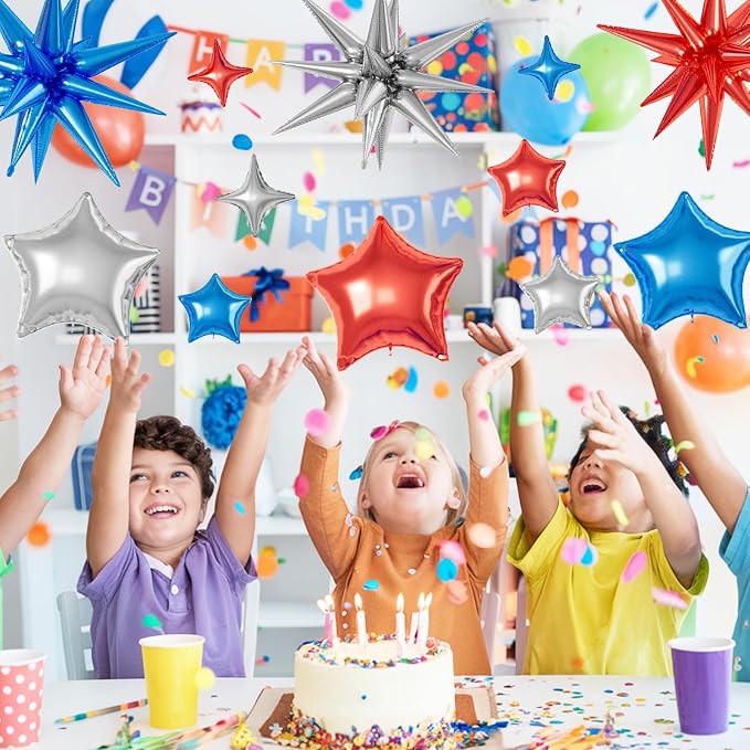 Red Blue Silver Star Balloons, 22/18/10 Inch Foil Balloons, Four-Pointed Balloon - Image 6