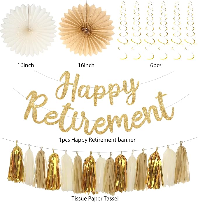 Roetyce Gold Retirement Party Decorations, Glitter Happy Retirement Banner | - Image 8