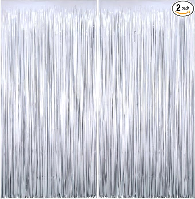 Matte White Tinsel Foil Curtains Backdrop Party Decorations 2 PCS | 3.3 x 6.6 by Unknown