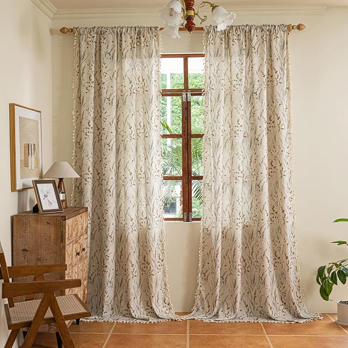 ENJOYBRIDAL Floral Curtains 96 Inches Long Boho Semi Sheer Drapes - Image 4