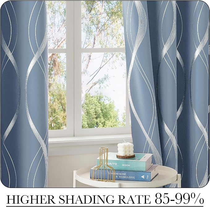 NICETOWN Dusty Blue Foil Printed Curtain - Image 4