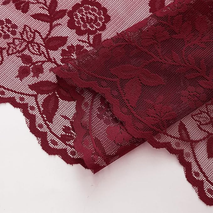 FINECITY Burgundy Lace Sheer Curtains Vintage Floral 42 x 72 Inch, 2 Panels | - Image 8
