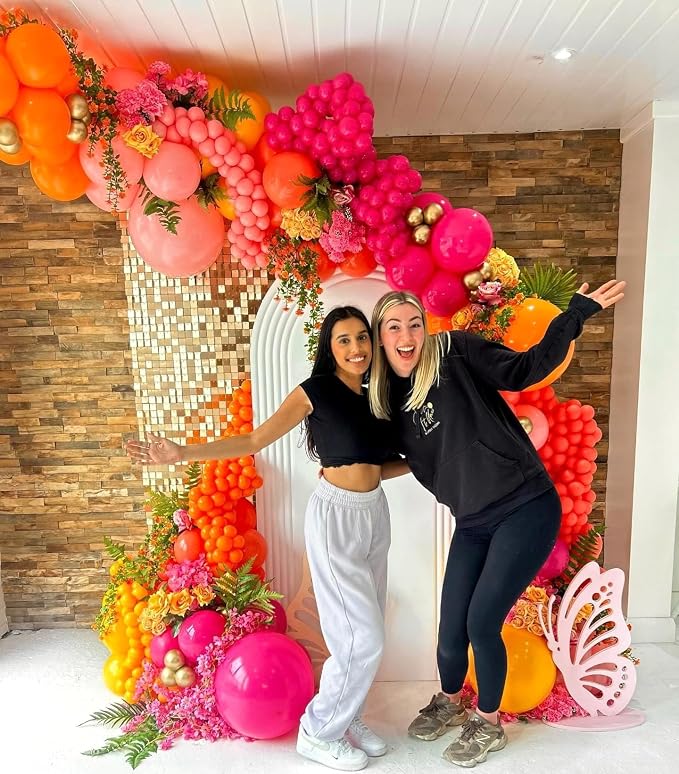 Pink and Orange Balloons Arch Kit, Pastel Gold Balloon - Image 6