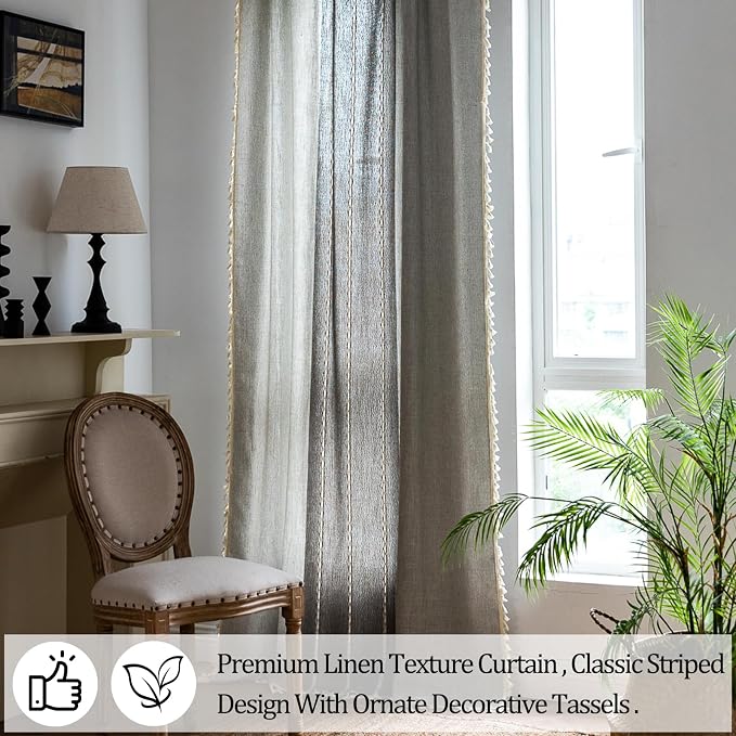 Sutuo Home Boho Curtains for Bedroom Dining Room, Semi Blackout Linen Farmhouse - Image 4