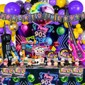 90s Party Decorations 80's 90's Theme Party Bundle includes Inflatable Gitar&Mobile Phone, Back To The 90's Banner, Tablecloth, Cake Toppers, Plates, Napkins, Hip-Hop Backdrop