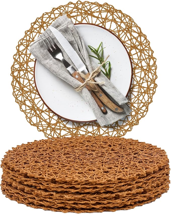 AHHFSMEI Paper Braided Round Placemats Set of 12 Natural Non-Slip Heat by AHHFSMEI