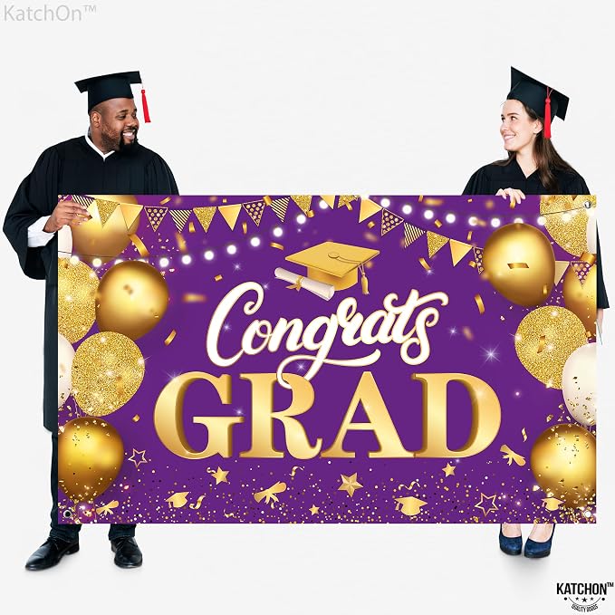 KatchOn Purple And Gold Graduation Backdrop 72x44 Inch | Congrats Grad Banner - Image 3