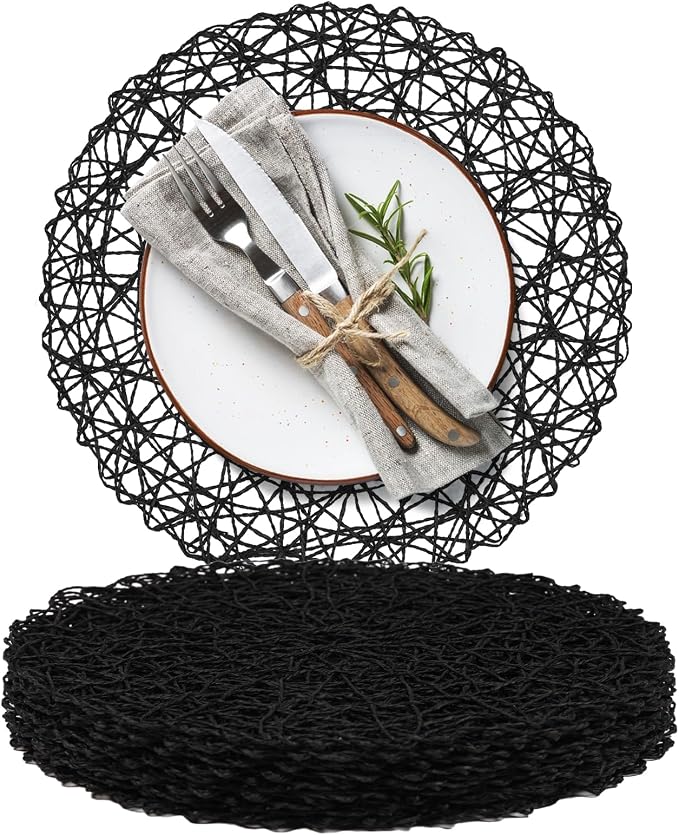 AHHFSMEI Paper Braided Round Placemats Set of 8 Natural Non-Slip Heat Resistant by AHHFSMEI