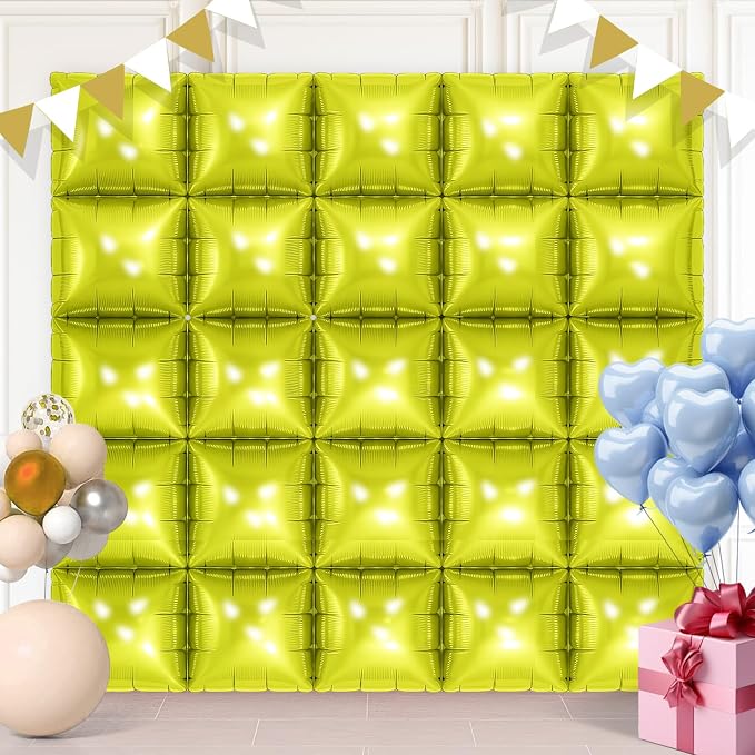Lemon Green Square Foil Balloons 25 Pcs Metallic Lemon Green Balloons Wall by Unknown