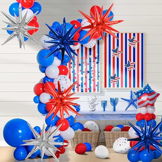 HILAVO 6PCS Star Balloons, 22Inch Huge Red Blue White Star Balloons Spike Cone - Image 4