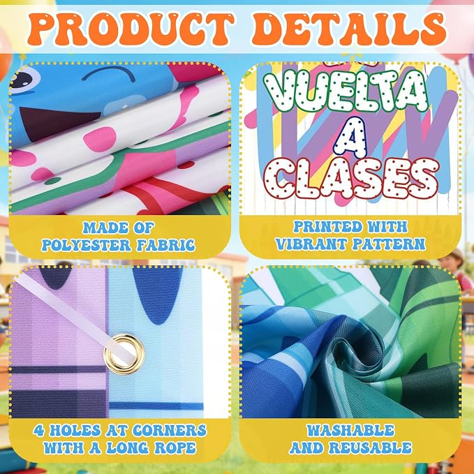 HunnmingRe De Vuelta a Clases Crayon Classroom Door Decor Bienvenidos Banner En - Image 3