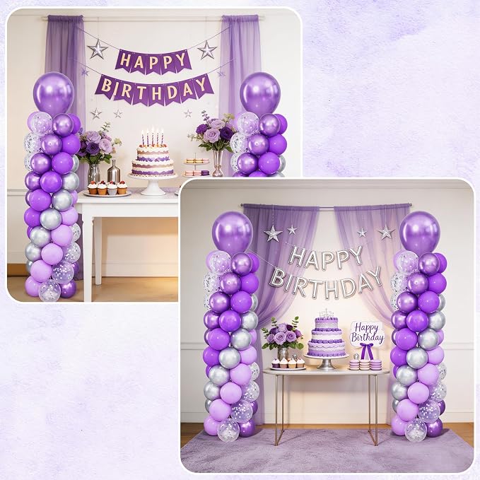Purpe and Silver Balloon Column Stand Kit Set of 2 - Image 2