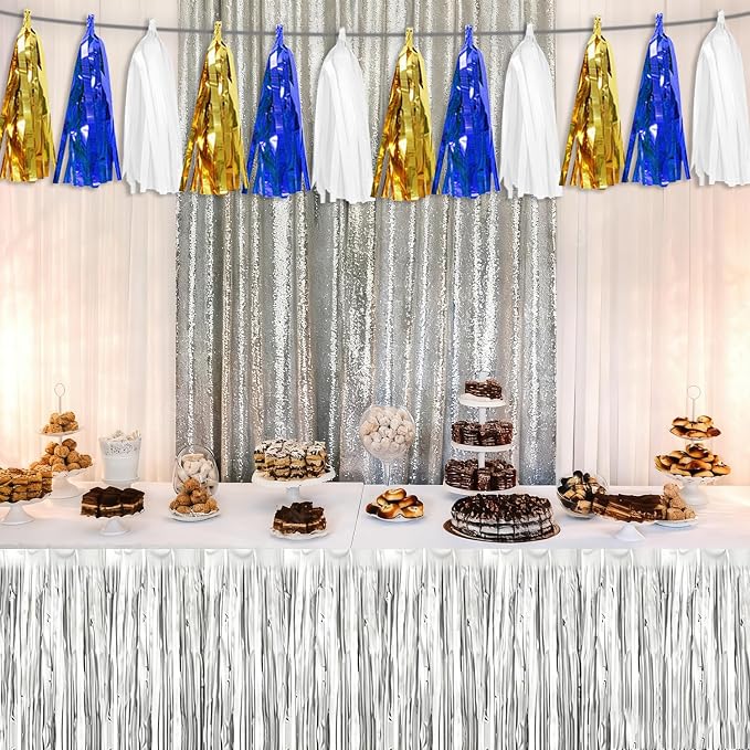 3 Pack Navy-Blue White and Gold Tassel Banner Garland Metallic Foil Fringe - Image 4