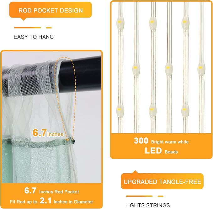 Tulle Backdrop Curtain with Lights Green Sheer Curtains Backdrop 10x10ft | - Image 4