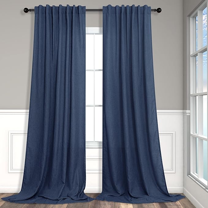 Pitalk 102 Inch Curtains Navy Blue Linen Drape by Pitalk