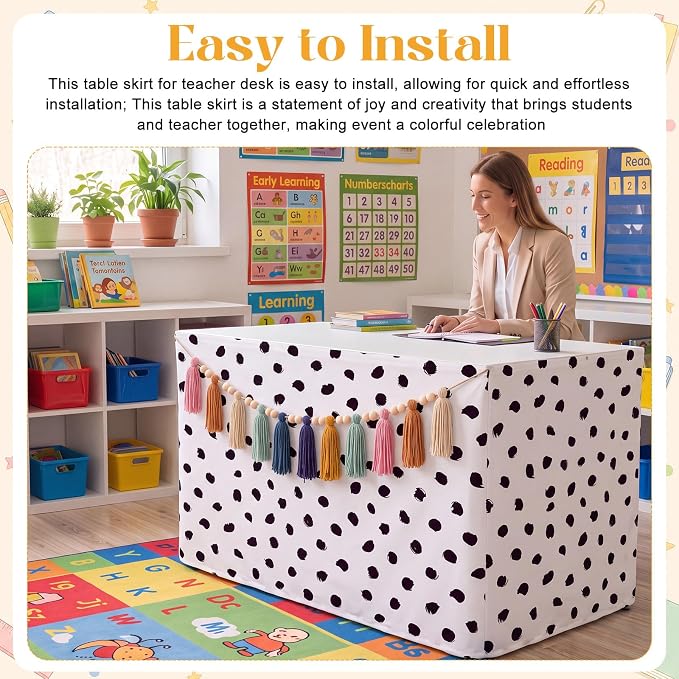 Irenare 2 Pcs 6Ft Dot Table Skirt and Tassels Garland - Image 6