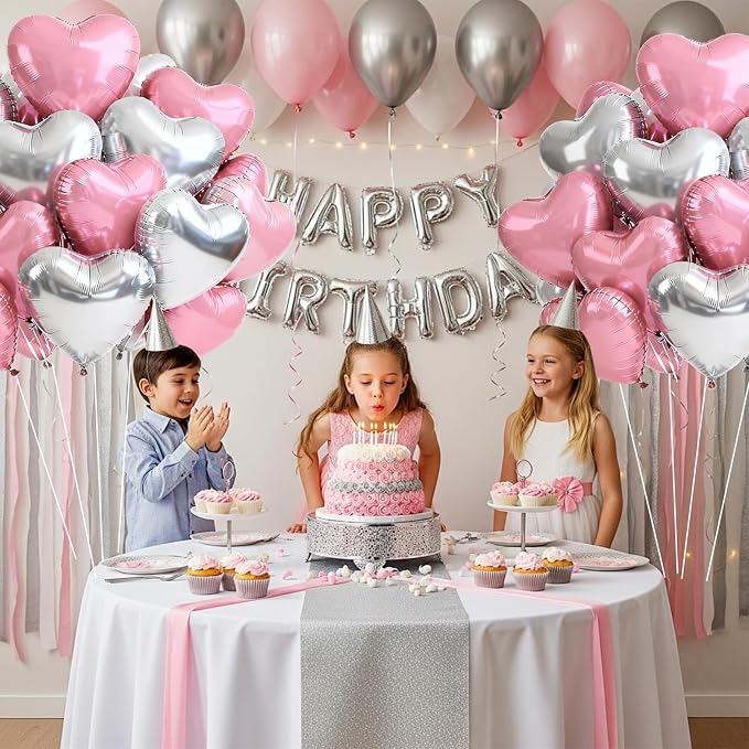 TONIFUL 30 Pcs Pink Silver Heart Balloons 18 Inch Heart Shape Foil Balloon | - Image 4